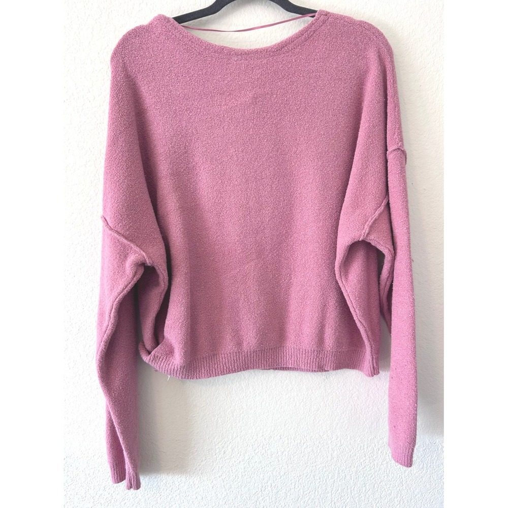Free‎ People Boho Pink V-Neck Textured Boucle Knit Oversized Sweater SZ M - Picture 2 of 8